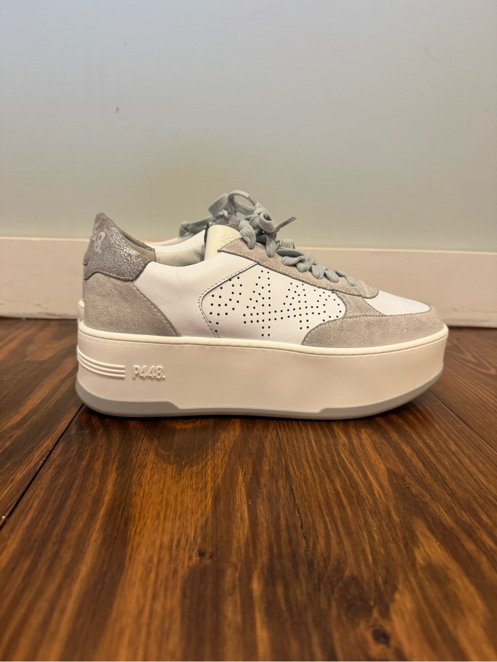 P448 White and Light Gray Thea Platform Sneaker